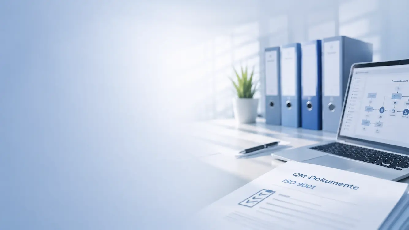 QM-Handbuch nach ISO 9001 mit dokumentierten Prozessen, Qualitätsrichtlinien und Anforderungen des Qualitätsmanagementsystems.