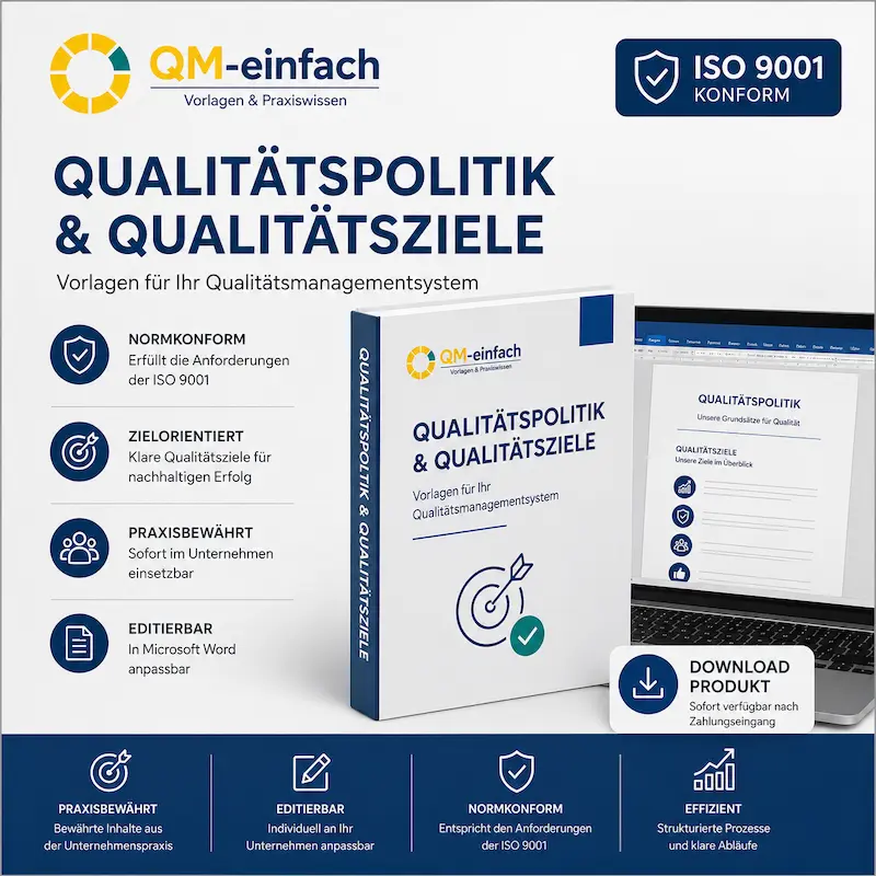 Qualitätspolitik ISO 9001 Vorlage für Qualitätsmanagementsysteme nach ISO 9001. Qualitätspolitik Pflegeeinrichtung, Qualitätspolitik Ingenieurbüro, Qualitätspolitik Apotheken, Qualitätspolitik Lebensmittelindustrie, Qualitätspolitik produzierendes Gewerbe, Qualitätspolitik Dienstleistungsunternehmen, Qualitätspolitik Logistik