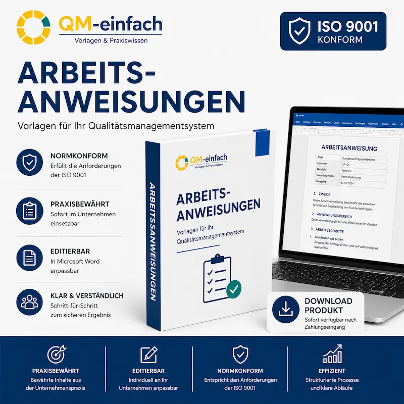 Arbeitsanweisung Vorlage für Qualitätsmanagement nach ISO 9001 als Word-Dokument
