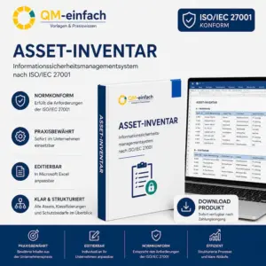 Asset Inventar ISO 27001 Vorlage zur Erfassung, Klassifizierung und Verwaltung von Informationswerten nach ISO/IEC 27001.