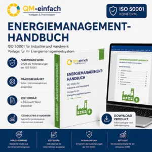 Energiemanagement-Handbuch Industrie als editierbare ISO 50001 Vorlage für Produktionsunternehmen und Handwerksbetriebe.
