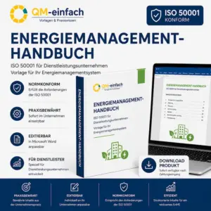 Energiemanagement-Handbuch ISO 50001 als editierbare Word-Vorlage für Dienstleistungsunternehmen zur Einführung eines Energiemanagementsystems.