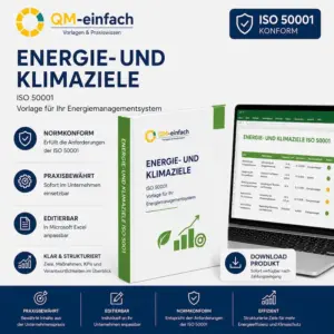 Energieziele ISO 50001 als editierbare Vorlage zur Planung und Dokumentation von Energie- und Klimazielen im Energiemanagementsystem.
