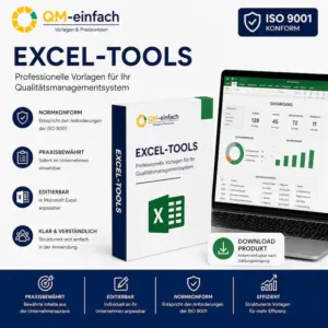 Excel Vorlagen für Qualitätsmanagement nach ISO 9001 mit editierbaren Excel-Tools für Kennzahlen, Dashboards und Formulare.