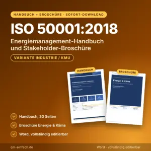 Energiemanagement-Handbuch nach ISO 50001:2018 für produzierende Unternehmen und KMU mit Stakeholder-Broschüre Energie & Klima: Titelseiten der beiden Word-Vorlagen