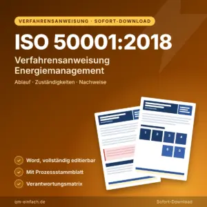 Verfahrensanweisung für das Energiemanagement nach ISO 50001:2018 als Word-Vorlage mit Prozessstammblatt, Prozessschritten und Verantwortungsmatrix