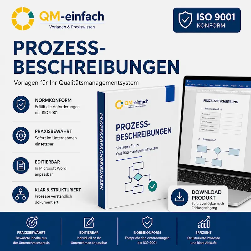 Prozessbeschreibung Vorlage nach ISO 9001 für die strukturierte Dokumentation von Unternehmensprozessen.