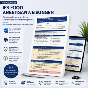 Produktbild einer editierbaren Word-Vorlage für IFS Food Version 8 Arbeitsanweisungen mit Schritt-für-Schritt-Anleitungen für Handhygiene, Händewaschen und Händedesinfektion.