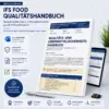 Produktbild einer editierbaren Word-Vorlage für das IFS Food Version 8 Qualitätshandbuch mit Inhaltsverzeichnis zu Prozesslandschaft, HACCP-Konzept und Dokumentenstruktur.