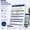 Universelles Produktbild für editierbare Word-Vorlagen von ISO 14001 Checklisten mit einer Prüfliste zur Umwelt-Betriebsbegehung und Audit-Badges.