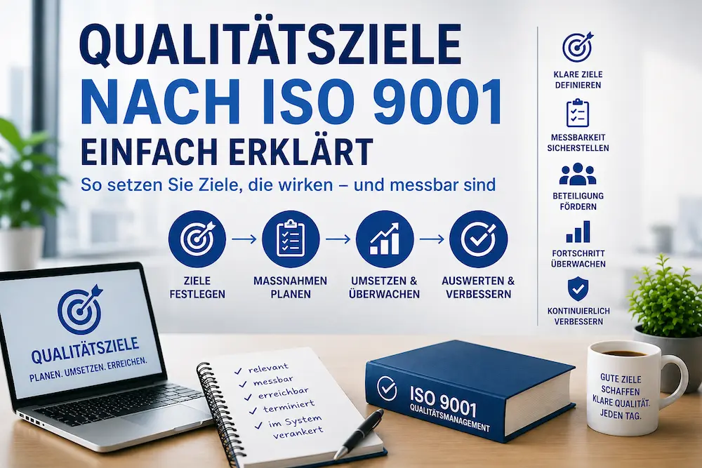 Qualitätsziele 9001 einfach erklärt – SMART formulieren, Maßnahmen planen und Zielerreichung nach ISO 9001 überwachen.