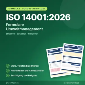 ISO 14001:2026 Formulare Umweltmanagement als Word-Vorlage mit Ausfüllfeldern, Ankreuzfeldern und Freigabe