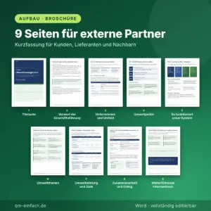 Aufbau der Umweltmanagement-Broschüre mit 9 Seiten für Kunden, Lieferanten und Nachbarn