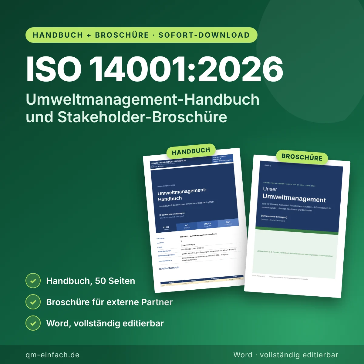 Umweltmanagement-Handbuch und Stakeholder-Broschüre nach ISO 14001:2026 als Word-Vorlage