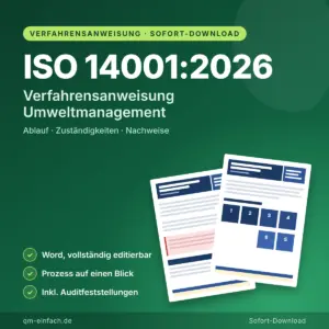 Verfahrensanweisung ISO 14001:2026 für das Umweltmanagement als editierbare Word-Vorlage zum Sofort-Download