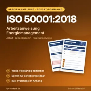 Produktbild ISO 50001:2018 Arbeitsanweisung Energiemanagement als Word-Vorlage mit Ablauf, Zuständigkeiten und Prozessnachweisen