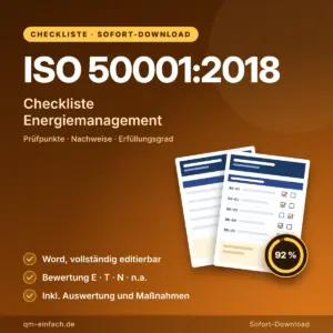 ISO 50001 Checkliste mit Prüfpunkten, Ankreuzfeldern und Erfüllungsgrad als Word-Vorlage