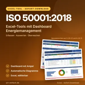 ISO 50001 Excel-Tools Energiemanagement: Beispiel-Dashboards mit Kennzahlen, Ampel und Diagrammen, editierbar in Excel