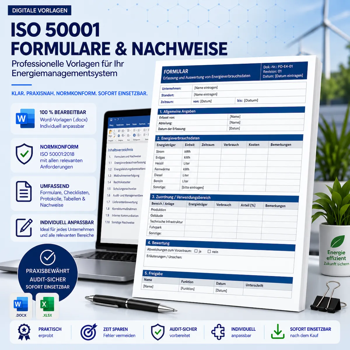 ISO 50001 Formulare und Nachweise für das Energiemanagement