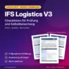 Produktbild IFS Logistics V3 Checklisten im Word-Format mit Prüfpunkten, IFS-Bezug und Auswertung mit Ampel, Beispielseiten der Checklistenreihe