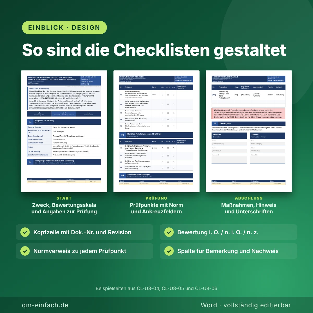 Beispielseiten der Checklisten ISO 14001:2026