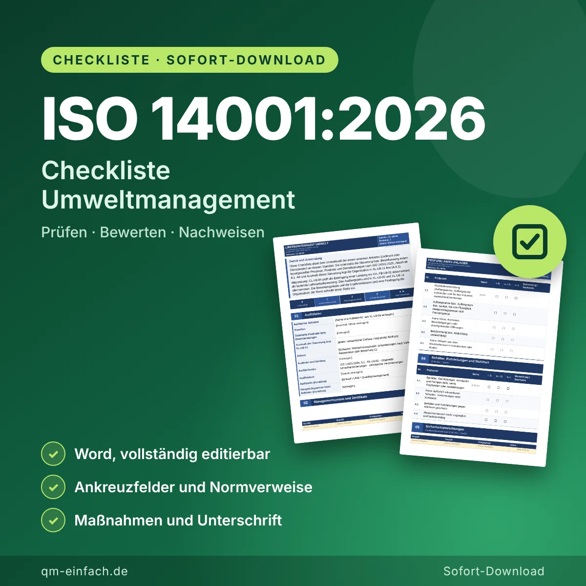 Checkliste Umweltmanagement ISO 14001:2026 als Word-Vorlage