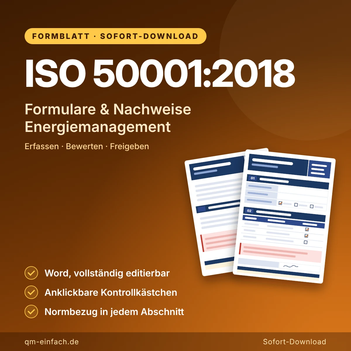 ISO 50001:2018 Formulare und Nachweise für das Energiemanagement als editierbare Word-Vorlagen mit Kontrollkästchen