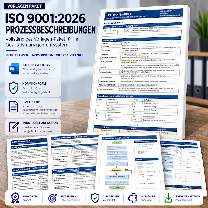 ISO 9001 Prozessbeschreibungen – bearbeitbares Word-Vorlagen-Paket mit Ablaufdiagrammen