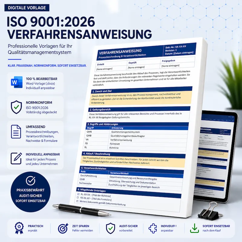 ISO 9001 Verfahrensanweisung Vorlage als bearbeitbare Word-Datei