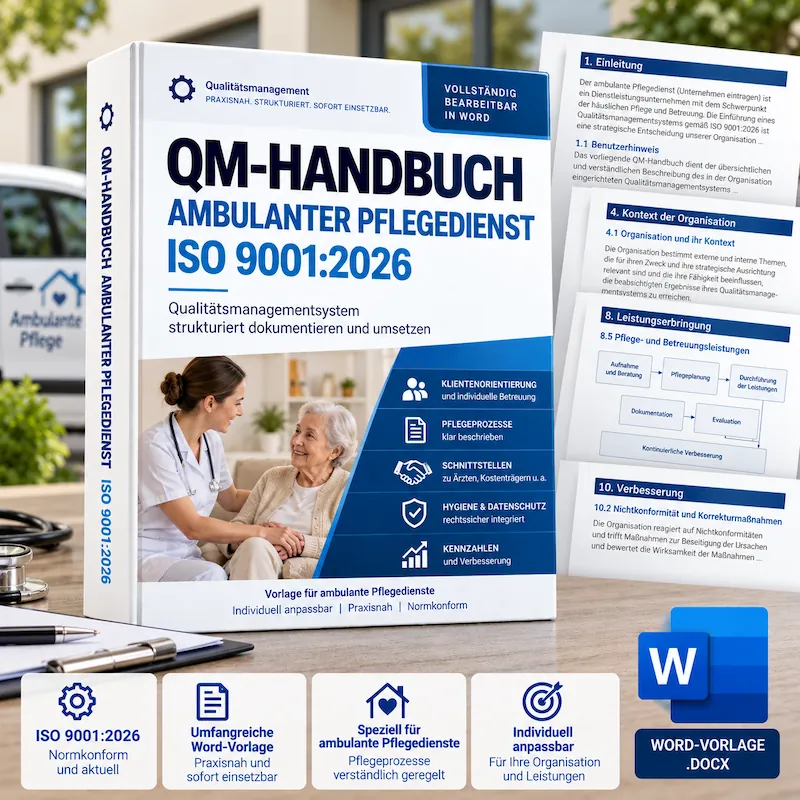 QM-Handbuch ambulanter Pflegedienst ISO 9001:2026 als Word-Vorlage