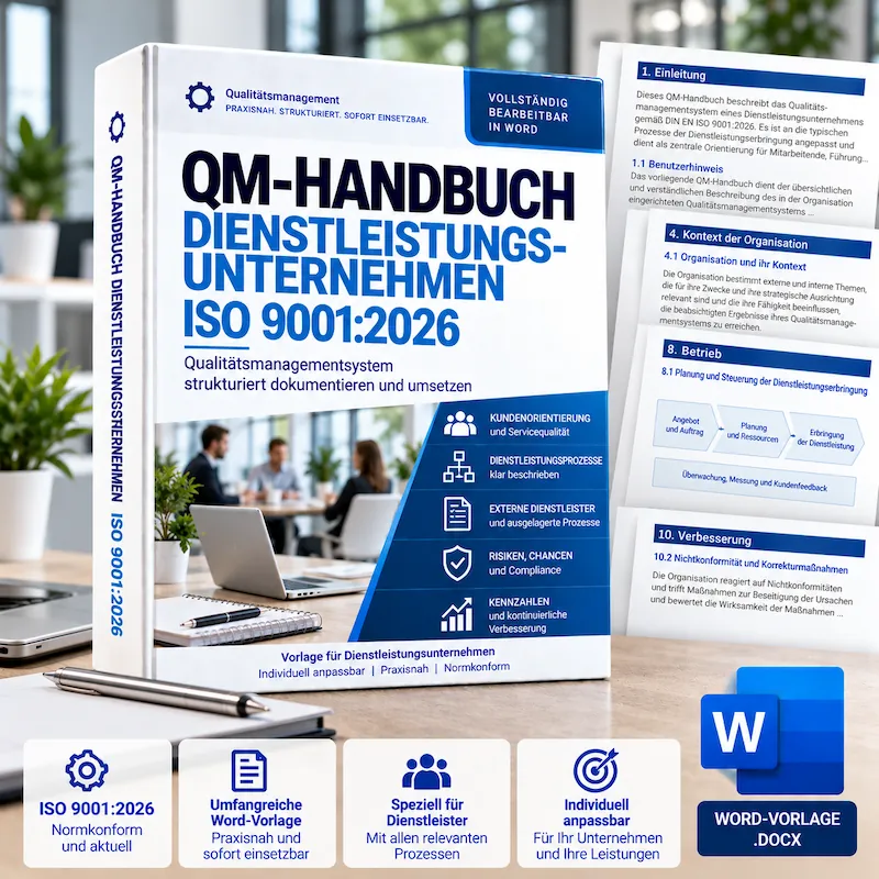 QM-Handbuch Dienstleistungsunternehmen ISO 9001:2026 als Word-Vorlage