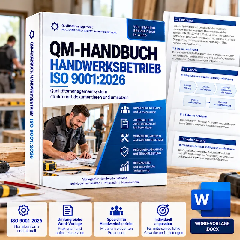 QM-Handbuch Handwerksbetrieb ISO 9001:2026 als bearbeitbare Word-Vorlage
