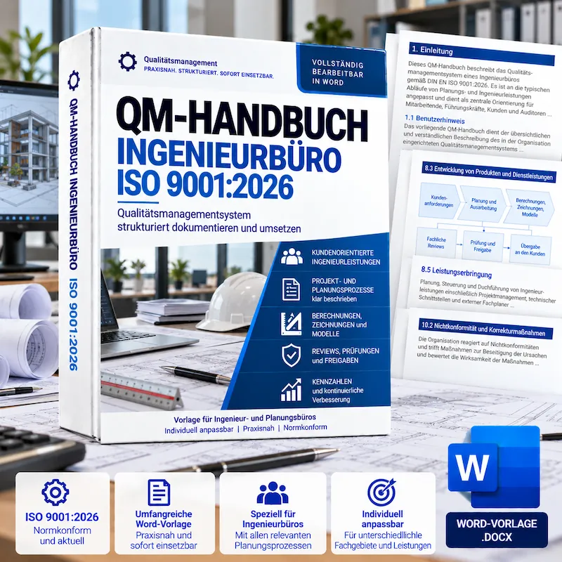 QM-Handbuch Ingenieurbüro ISO 9001:2026 als bearbeitbare Word-Vorlage