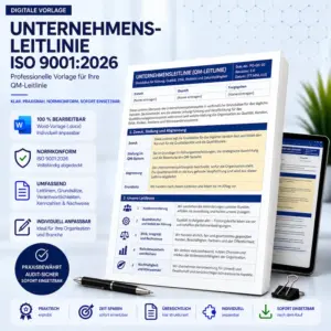 Unternehmensleitlinie ISO 9001:2026 – bearbeitbare Word-Vorlage für Qualitätsmanagement und Unternehmensführung