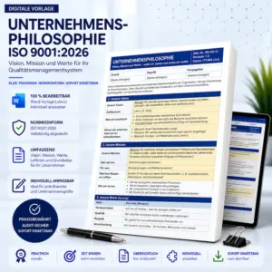 Unternehmensphilosophie ISO 9001:2026 – bearbeitbare Word-Vorlage für Vision, Mission und Unternehmenswerte
